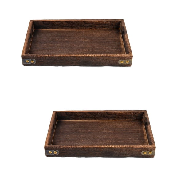RENACLIPY Vintage Coffee Wood Tray Creative Rectangular Serving Plate 2Pcs