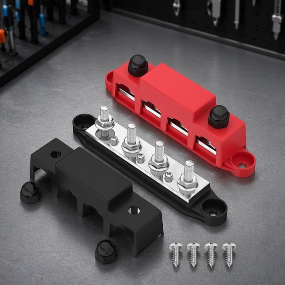 2-Pack Distribution Bus Bar, 12V 250A with 4 x 5/16" (M8) Studs, and Black Marine Busbar Terminal for Automotive, Car, Boat, Wiring