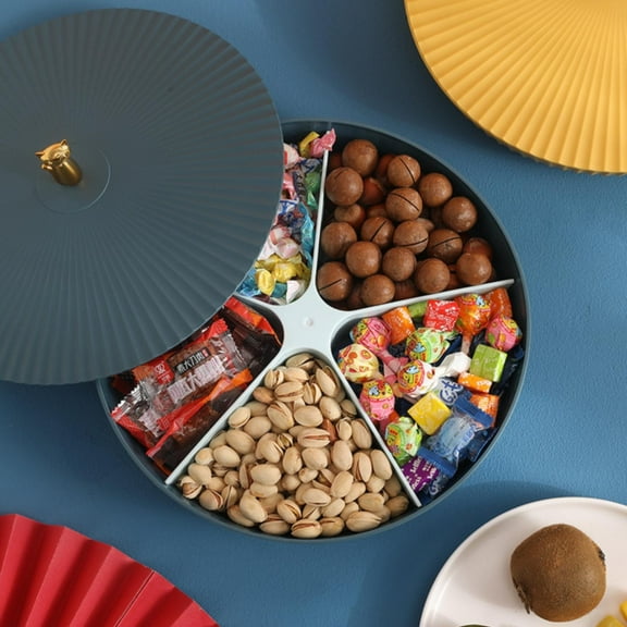 2 Pack Divided Serving Tray with Lid, Appetizer Tray Tray, 12'' Round Reusable Snack Nuts Containers, Party Platter for Candy, Appetizer, Snack, Fruit, Veggie, Parties