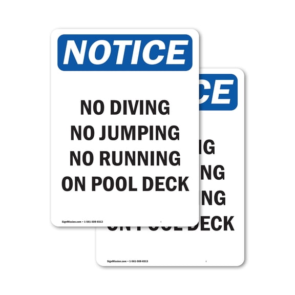 (2 Pack) No Diving No Jumping No Running OSHA Notice Sign 5 Inch X 3.5 Inch Vinyl Label Decal Sticker Weather Resistant, UV Protected for Workplace, Business, and Construction Site,