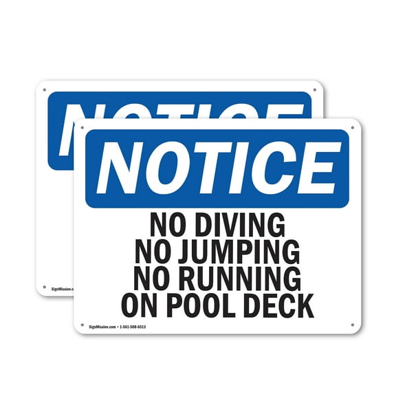 (2 Pack) No Diving No Jumping No Running On Pool Deck OSHA Notice Sign 18 Inch X 12 Inch Plastic Sign, Weather Resistant, UV Protected for Workplace, Business, and Construction Site,