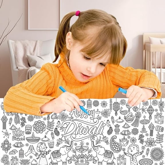 2 Pack Diwali Coloring Tablecloths 72 x 35 Inches Rangoli Mandala DIY Drawing Posters for Festival of Lights