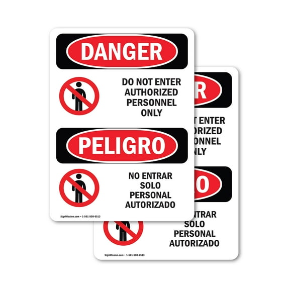(2 Pack) Do Not Enter Authorized Only Bilingual OSHA Danger Sign