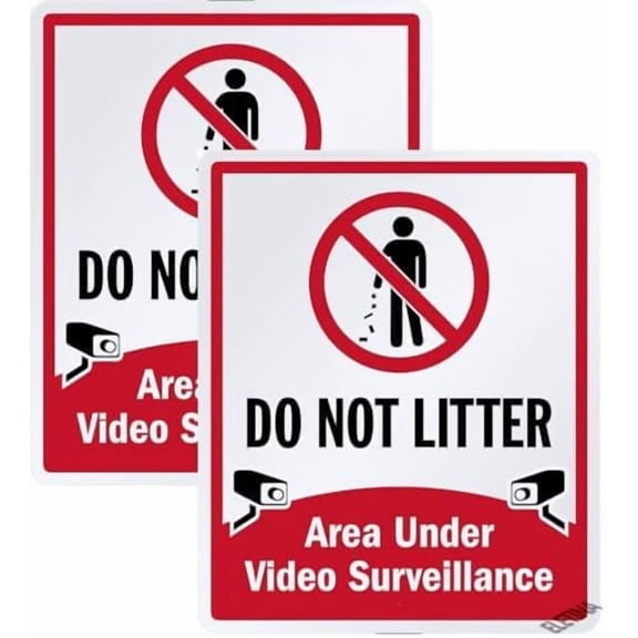2 Pack Do Not Litter - Area Under Video Surveillance Sign 12"x 8" Metal Signs For Outdoor & Indoor