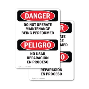 (2 Pack) Do Not Operate Maintenance Bilingual OSHA Danger Sign