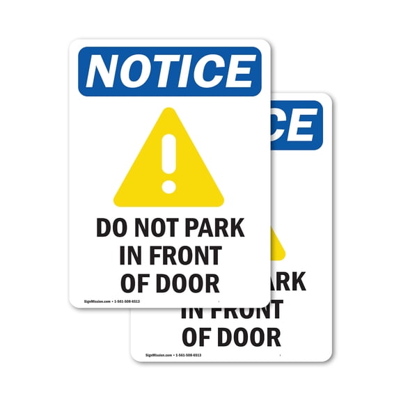 (2 Pack) Do Not Park In Front Of Door Sign