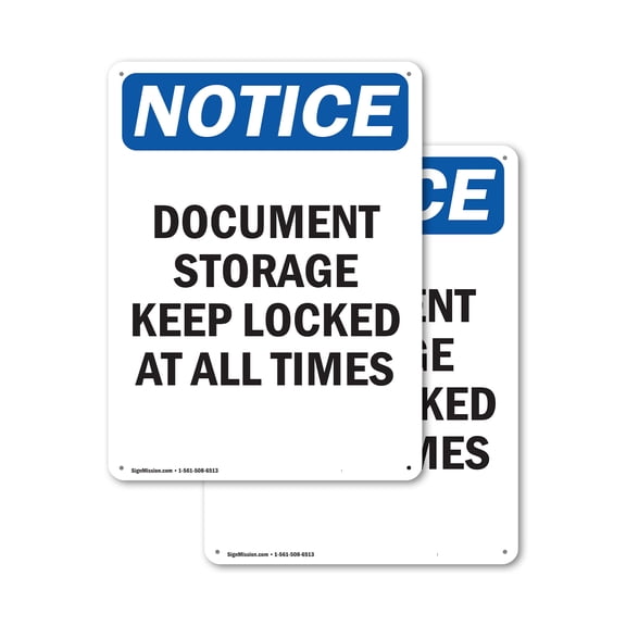 (2 Pack) Document Storage Keep Locked At OSHA Notice Sign 10 Inch X 14 Inch Plastic Sign, Weather Resistant, UV Protected for Workplace, Business, and Construction Site, Made in the USA