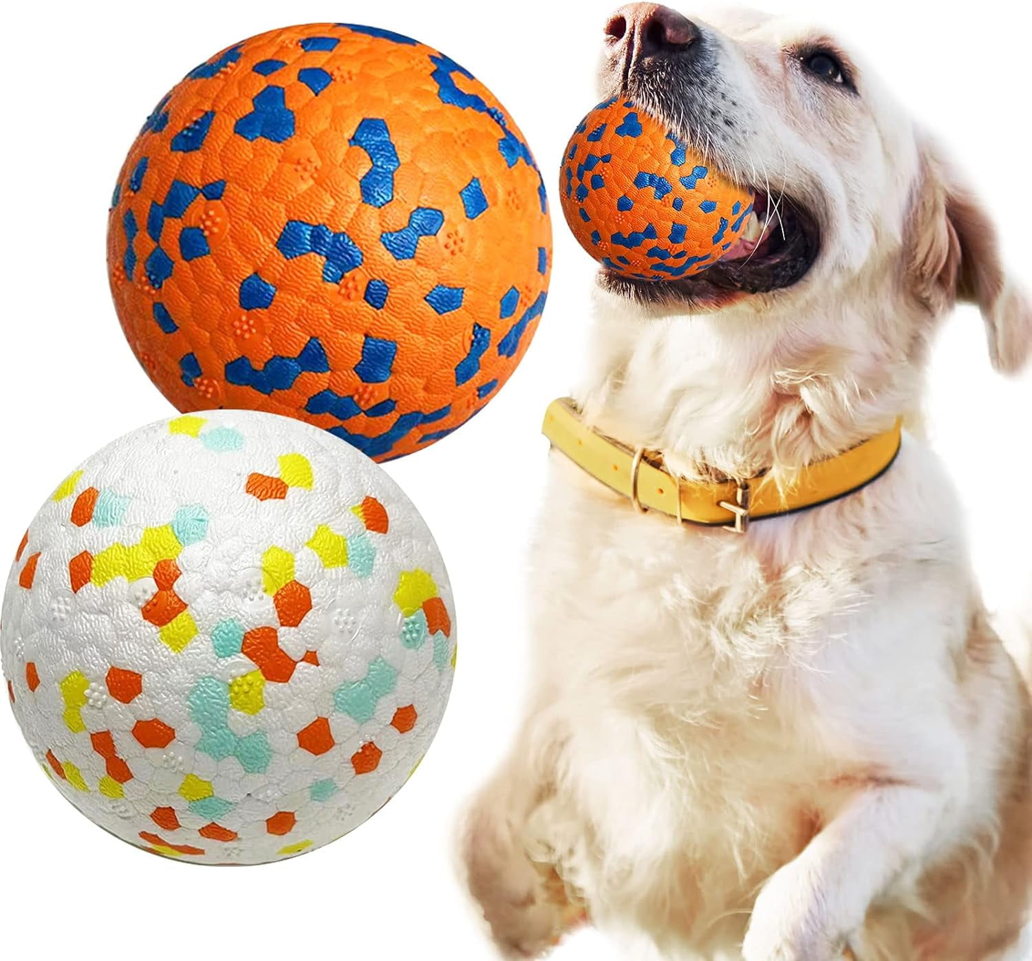 2 Pack Dog Balls Toys for Aggressive Chewers Indestructible Tennis Balls for Medium Large Dogs Water Toy Chew Ball Tough Durable Big Dog Toys Bouncing Ball for Dogs to Fetch, Orange+White
