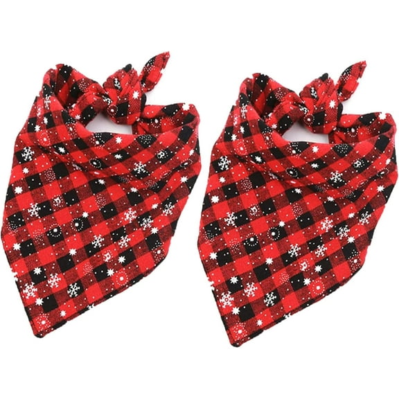 2 Pack Dog Bandana Christmas Classic Plaid Snowflake Pet Scarf Triangle Bibs Kerchief Set Pet Costume Accessories Decoration for Small Medium Large Dogs Cats Pets (Large, Red + Red)