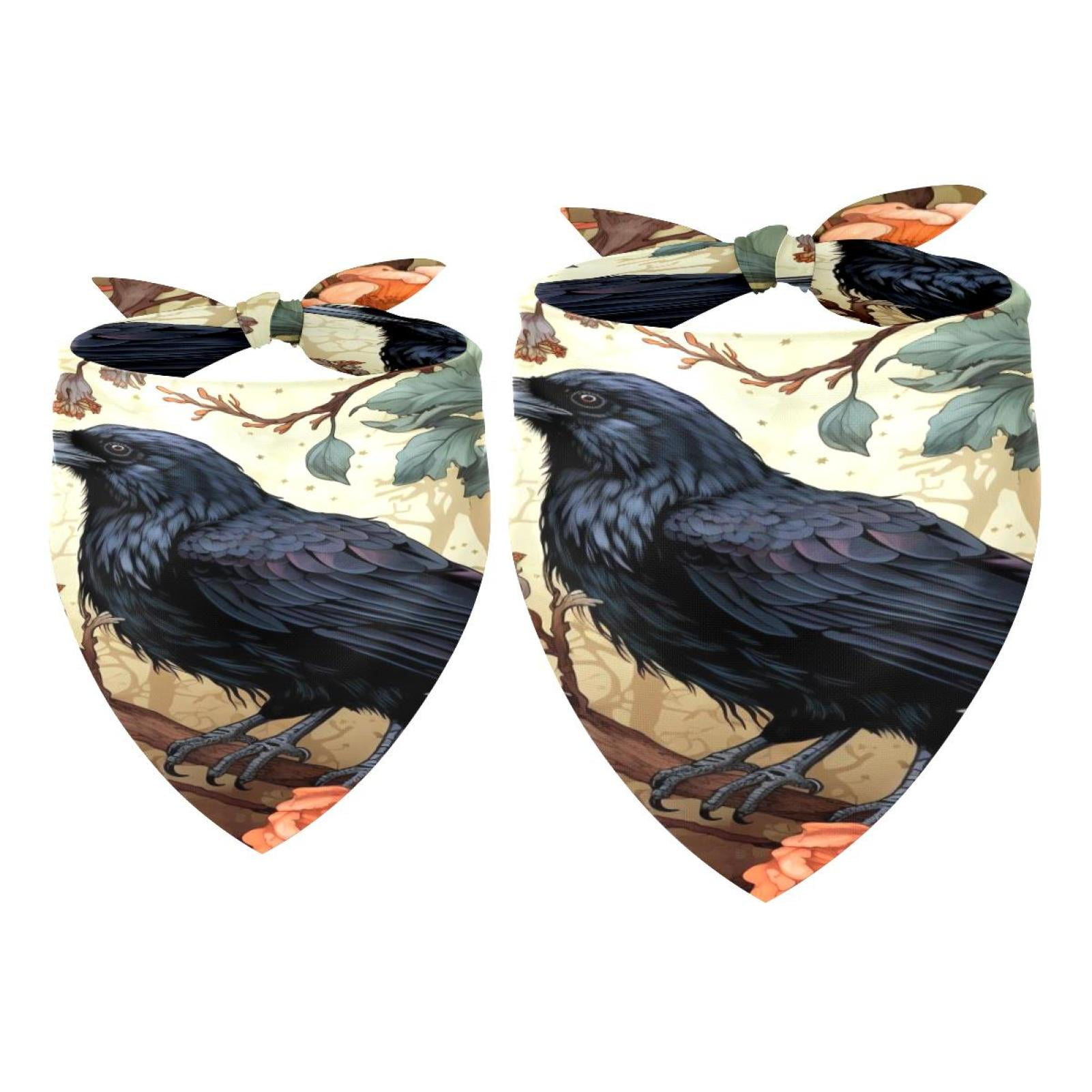 2 Pack Dog Bandana Crow on Flower Branch Girl Boy Pet Bibs Dog Scarf