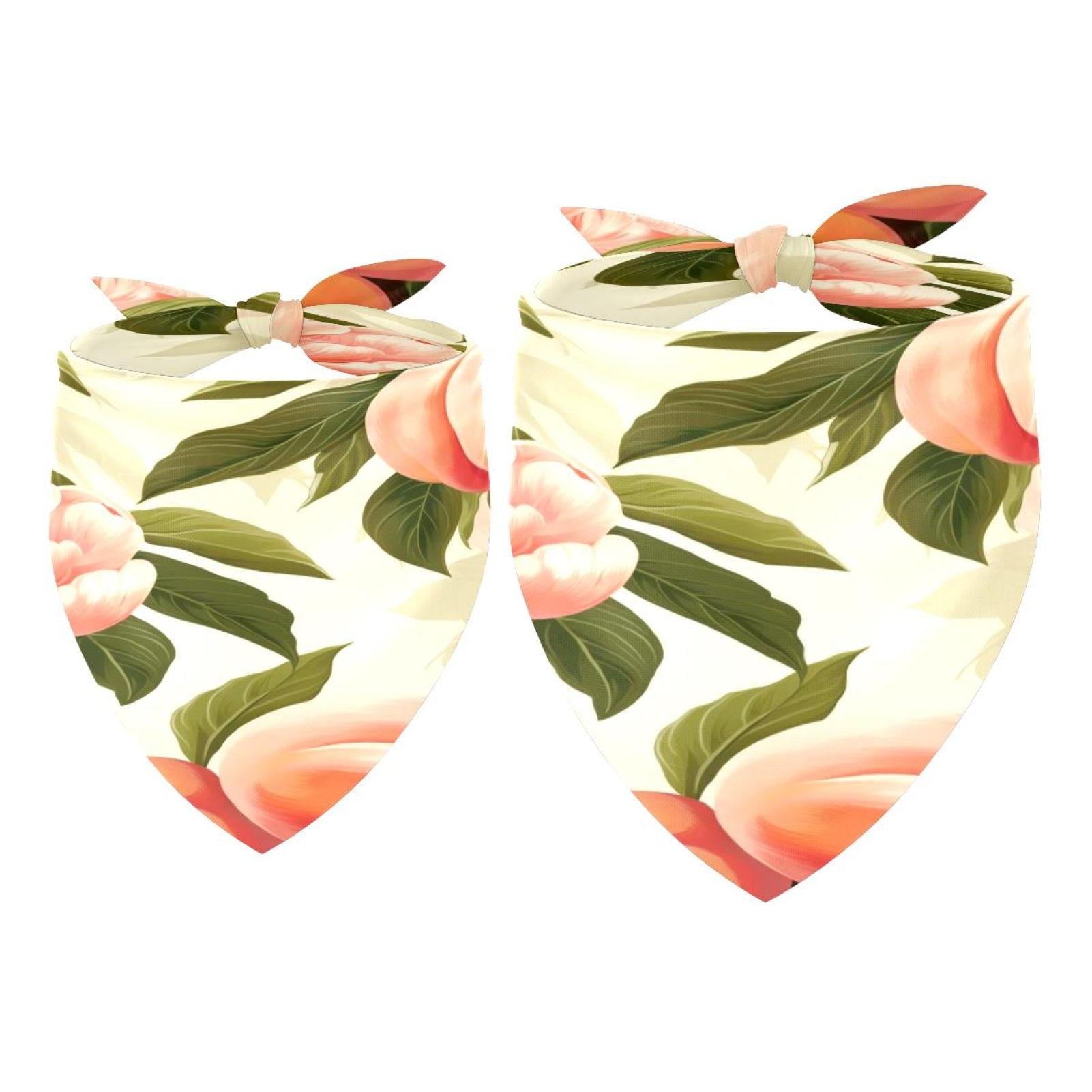 2 Pack Dog Bandana Peach Fruit on Flowering Branch Girl Boy Pet Bibs