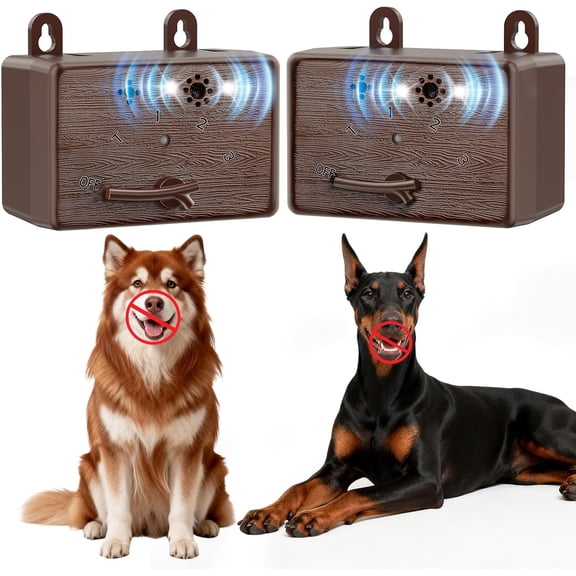 2-Pack Dog Bark Deterrent Devices, Ultrasonic Anti Barking Device for Dogs, Battery Powered Bark Control Device for Indoor Outdoor Use, Chewing & Bad Behavior(Brown)