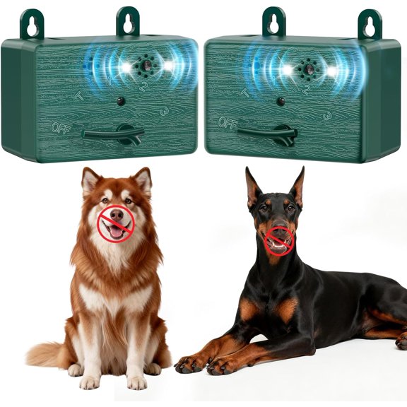 2-Pack Dog Bark Deterrent Devices, Ultrasonic Anti Barking Device for Dogs, Battery Powered Bark Control Device for Indoor Outdoor Use, Chewing & Bad Behavior(Green)