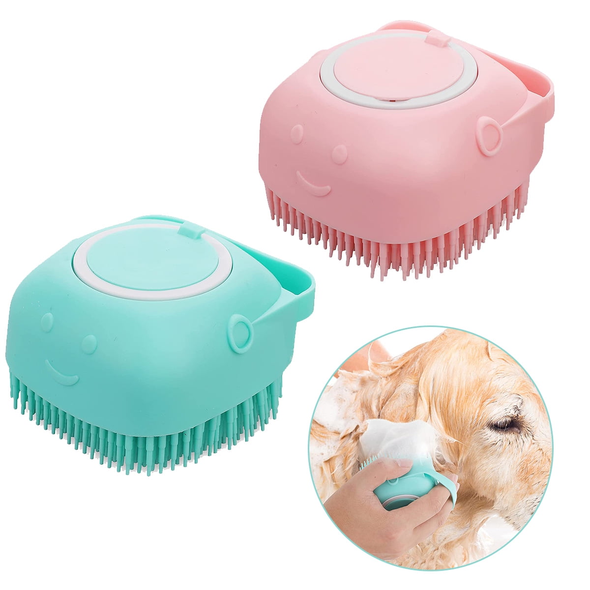 2 Pack Dog Bath Brush, Pet Bath Massage Brush, Silicone Pet Shampoo