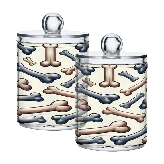 2 Pack Dog Bone Qtip Holder Dispenser Clear Plastic Storage Apothecary Jars for Cotton Swabs Balls Pads Floss