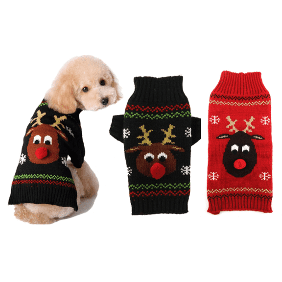 2 Pack Dog Christmas Sweater Cute Reindeer Cat Puppy Sweaters Soft Warm Fall Winter Dogs Clothes Red Black Ugly Xmas Pet Sweatshirt Knitted Doggie Vest Outfit for Small Medium Large Dogs(S)
