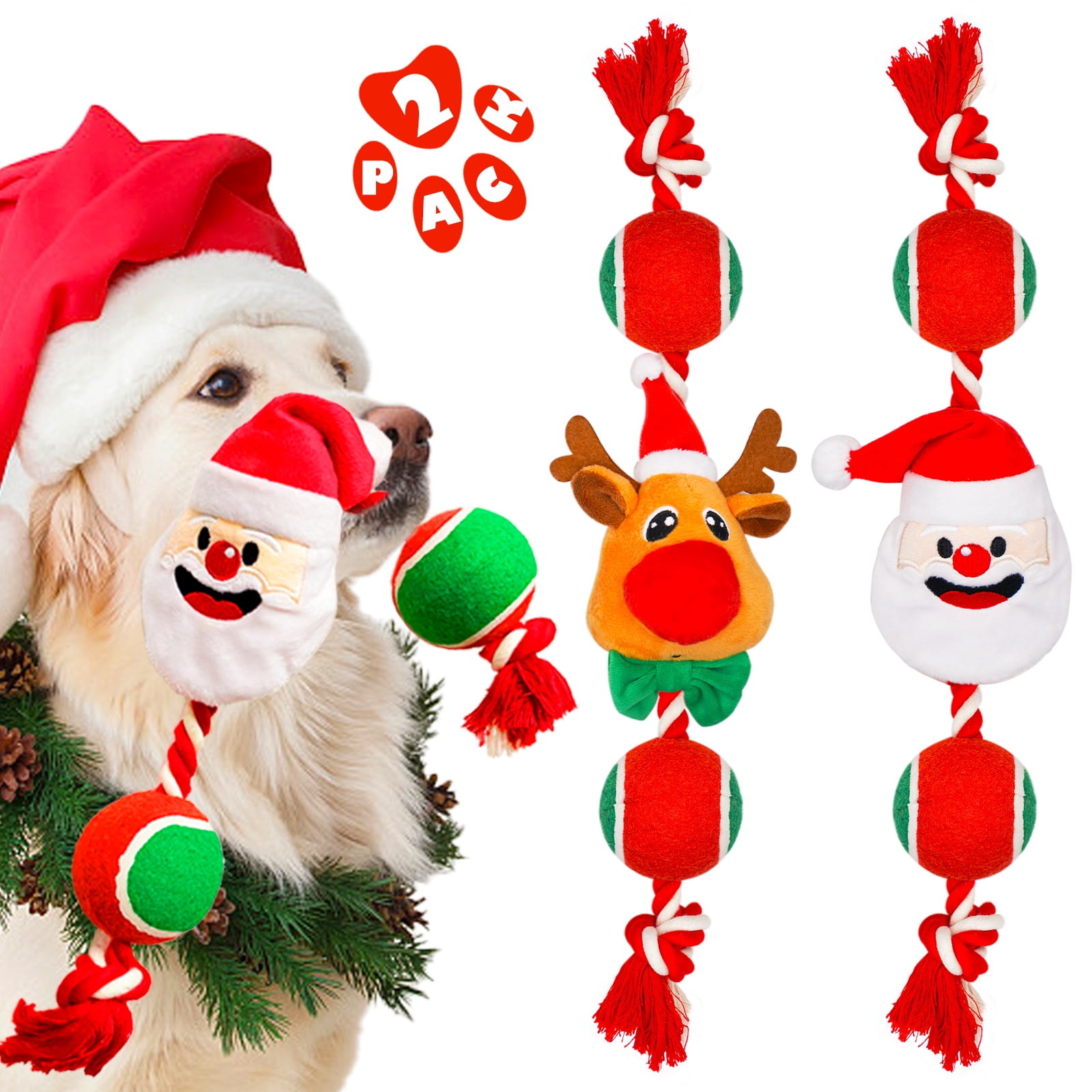 2 Pack Dog Christmas Toy, Dog Tug Toy, Dog Rope Toys with Squeaky, Dog