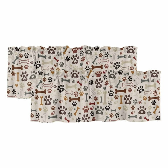 2 Pack Dog Claws Valance for Window Dog Bones Love Vintage Texture Kitchen Valance Rod Pocket Short Curtain Topper Decorative Window Treatment for Living Room Bedroom 54"x18"