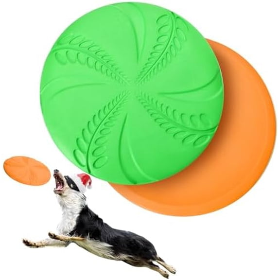 2 Pack Dog Flying Disc, 8in Interactive Flyer Dog Toys for Small Medium Large Dogs to Fetch, Durable Outdoor Dog Disc Toy for Long-Distance Flies and Floats on Water, Orange & Green