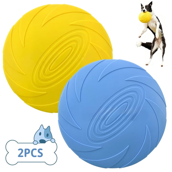 2 Pack Dog Frisbee Toys, 7 Inch Durable Rubber Flying Disc for Dogs, Interactive Fetch & Training Toy, Multi-Purpose Design for Outdoor Play, Blue & Yellow