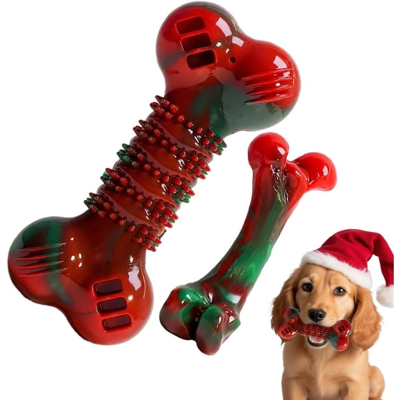 2-Pack Dog Gnaw Bone, Rubber Bone with Dental Bumps, Long-Lasting Texture for Small Medium Dogs, Boredom Reduction, Red