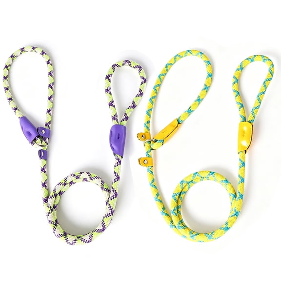 2-Pack Dog Leash for Medium & Large Dogs Universal Safety Buckle Collar with Walking Rope, Comfortable Grip for Daily Walks (Purple & Green)
