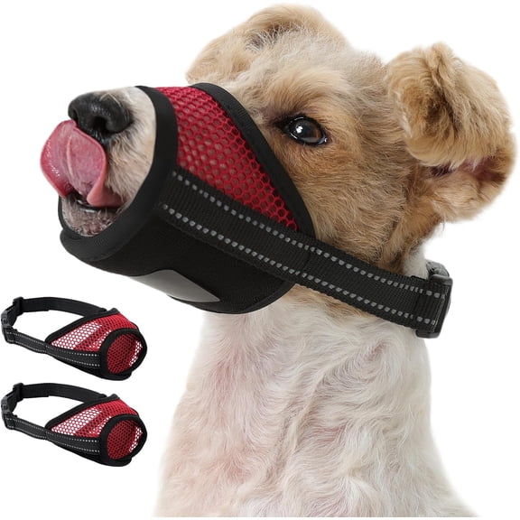 2-Pack Dog Muzzle, Soft Air Mesh Muzzle Anti Biting Barking Chewing, Secure & Breathable Drinkable Pets Muzzles with Adjustable Strap, for Small Medium Large Dogs (Red-XS)