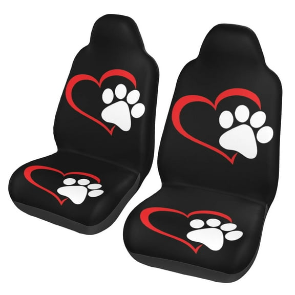 2 Pack Dog Paw Seat Cover for Car Red Love Heart Puppy Paw Auto Seat Covers High Back Bucket Seat Cushion Universal