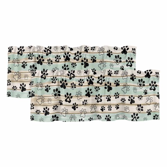 2 Pack Dog Paw Valance for Window Farmhouse Wood Grain Vintage Green Brown Board Kitchen Valance Rod Pocket Short Curtain Topper Decorative Window Treatment for Living Room Bedroom 42"x12"