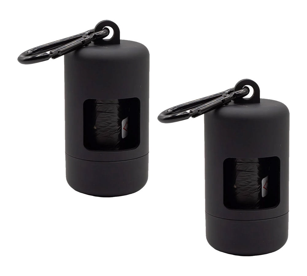 2 Pack Dog Poop Bag Holder for Leash w/ Leak-proof 15 Poop Bags and Carabiner Clip - Reusable Doggie Potty Bag Dispenser, Pet Waste Bag Holder - Silver
