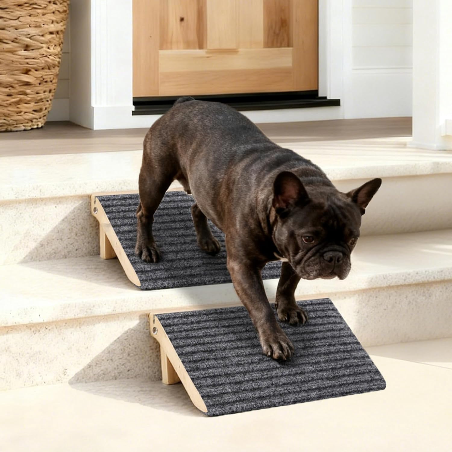 One Step Dog Ramp 2 Pack Dog Ramp for Stairs - Foldable Wood Dog Stair Ramp with Non-Slip ...