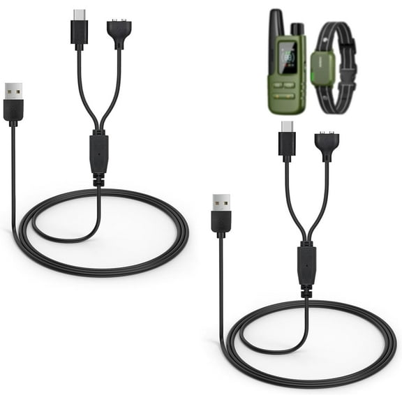 2-Pack Dog Shock Collar Charger Cord Replacement for Training Collar, 2-in-1 Magnetic and USB C Charging Cable
