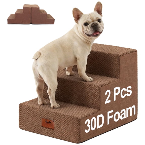 2 Pack Dog Stairs For Small Dogs 3-step Pet Bed Couch Chair Stool Non-slip Steps Puppy Cat Older Brown 13.6" H