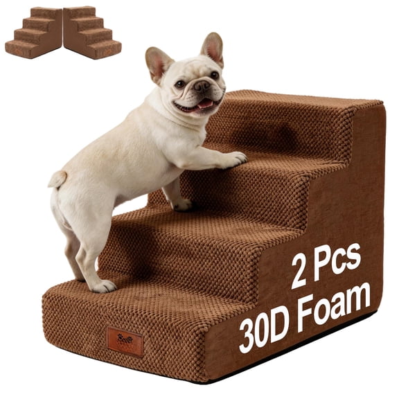 2 Pack Dog Stairs For Small Dogs 4-step Pet Bed Couch Chair Stool Non-slip Steps Puppy Cat Older Brown 17.7" H