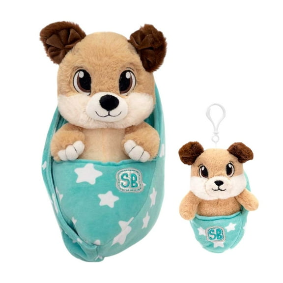 2-Pack Dog Swaddle Baby Plush Toy Set  9.5" Swaddle Dog Plush with 4.5"  Keychain  Soft Stuffed Animal Gift for Kids, Toddlers, Baby Shower, Travel & Nursery Decor
