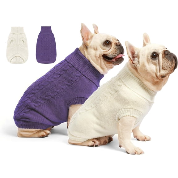 2 Pack Dog Sweaters for Small Dogs - Puppy Medium Warm Clothes in Winter, Turtleneck Pullover Design for Boy Girl Pet, Doggie, Cat, Kitten Chihuahua Bulldog Pug Beagles