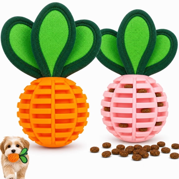 2 Pack Dog Treat Ball Toys for Small Dogs, Pineapple Crinkle Chew Toys for Teething, TPR Treat Dispensing Fetch Toys to Keep Them Busy