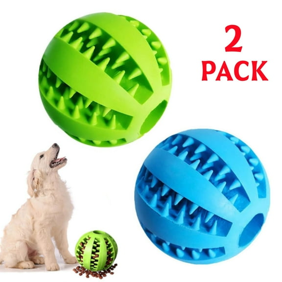 2 Pack Dog Treat Toy Ball, Dog Tooth Cleaning Toy, Dog Interactive Toys Pet Teething Chew Toys