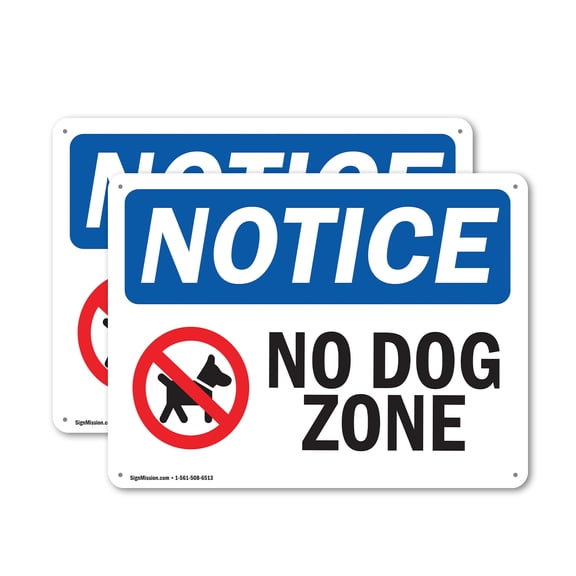 (2 Pack) No Dog Zone OSHA Notice Sign 14 Inch X 10 Inch Plastic Sign, Weather Resistant, UV Protected for Workplace, Business, and Construction Site, Made in the USA