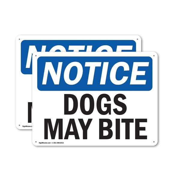 (2 Pack) Dogs May Bite OSHA Notice Sign 24 Inch X 18 Inch Plastic Sign, Weather Resistant, UV Protected for Workplace, Business, and Construction Site, Made in the USA