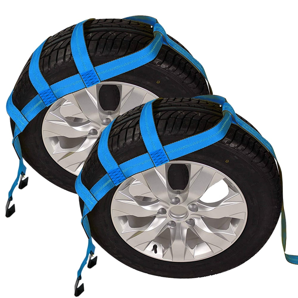 2 Pack Tow Dolly Basket Straps with Flat Hooks, Car Wheel Straps for