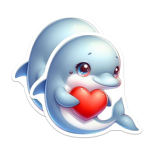 (2 Pack) Dolphin Heart Magnets - Cute Animal Magnets - Ocean Lover - Cute Dolphin Magnet - Fun Refrigerator Magnets - 5" On Longest Side - for Cars, Fridges, Toolboxes - Made in USA - MAG3633