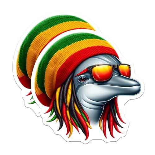 (2 Pack) Dolphin Reggae Magnets - Cool Rasta Dolphin Magnet - Fun Animal Magnets for Fridge - Funky Magnet - 5" On Longest Side - for Cars, Fridges, Toolboxes - Made in USA - MAG4381