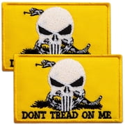 2-Pack Dont Tread On Me Patch Set with Skull, Embroidered Gadsden Flag Skull Patch