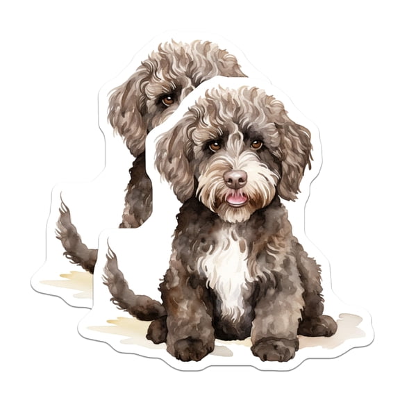 (2 Pack) Doodle Dog Stickers - Labradoodle Watercolor Puppy Decal - Goldendoodle Pet Lover Art - Animal Owner Accessory - 5" On Longest Side - Sticks to Smooth Flat Surfaces - Made in USA - BMCS30706