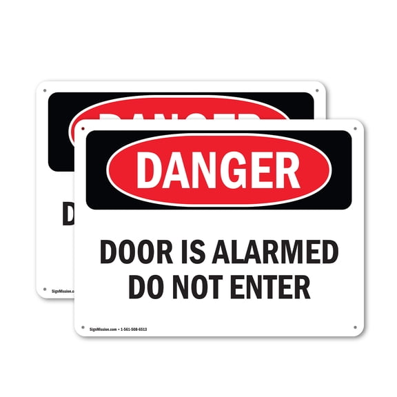 (2 Pack) Door Is Alarmed Do Not Enter OSHA Danger Sign 10 Inch X 7 Inch Indoor / Outdoor Rust-Free Aluminum Metal Signs for Workplace, Workshop, and Construction Site, Made in the USA