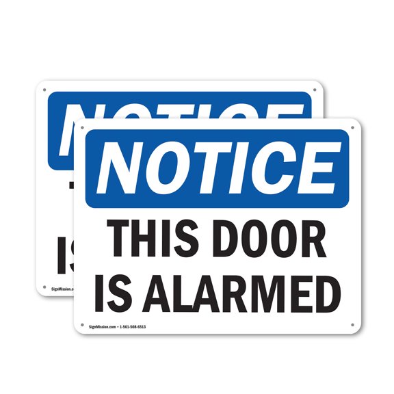 (2 Pack) This Door Is Alarmed OSHA Notice Sign 24 Inch X 18 Inch Plastic Sign, Weather Resistant, UV Protected for Workplace, Business, and Construction Site, Made in the USA