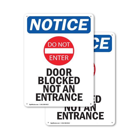 (2 Pack) Door Blocked Not An Entrance OSHA Notice Sign 18 Inch X 24 Inch Plastic Sign, Weather Resistant, UV Protected for Workplace, Business, and Construction Site, Made in the USA