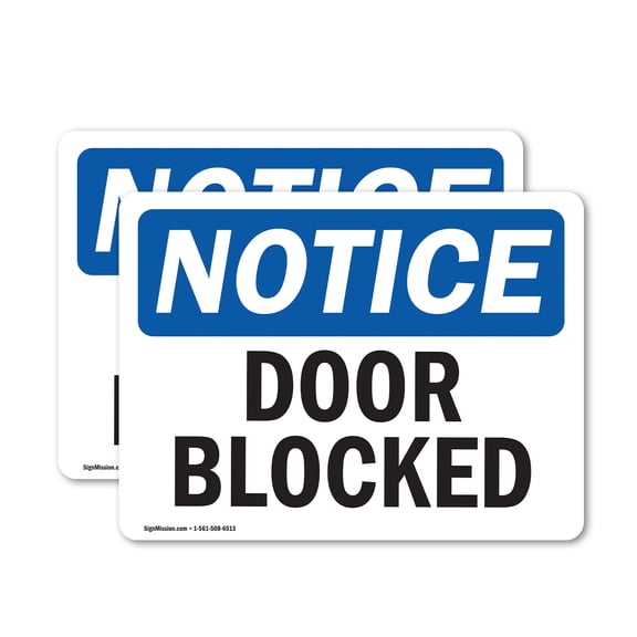 (2 Pack) Door Blocked OSHA Notice Sign 5 Inch X 3.5 Inch Vinyl Label Decal Sticker Weather Resistant, UV Protected for Workplace, Business, and Construction Site, Made in the USA