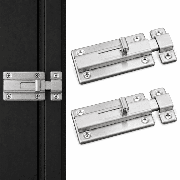 2 Pack Door Bolt, 3 Inches Slide Latch Lock, Surface Mounted Slide Bolt for All Types of Internal Doors, Brushed Finish Sliding Bolt Lock